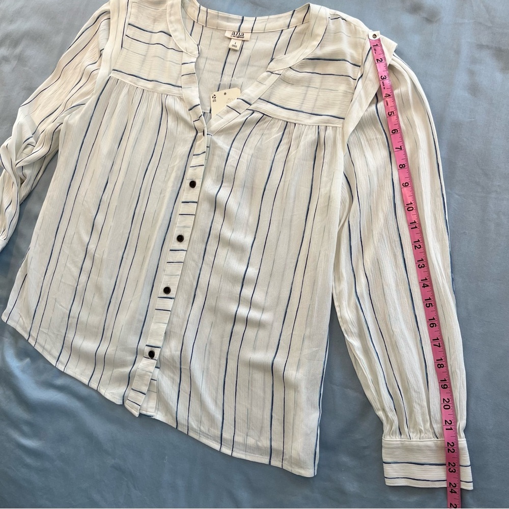 NWT Long Sleeve Button Down Top White w/Light & Dark Blue Stripes Sz L - Picture 11 of 11